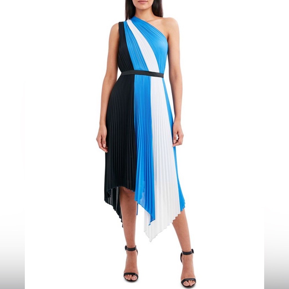 Bcbg One Shoulder Asymmetrical Hem Pleated Dress - image 4